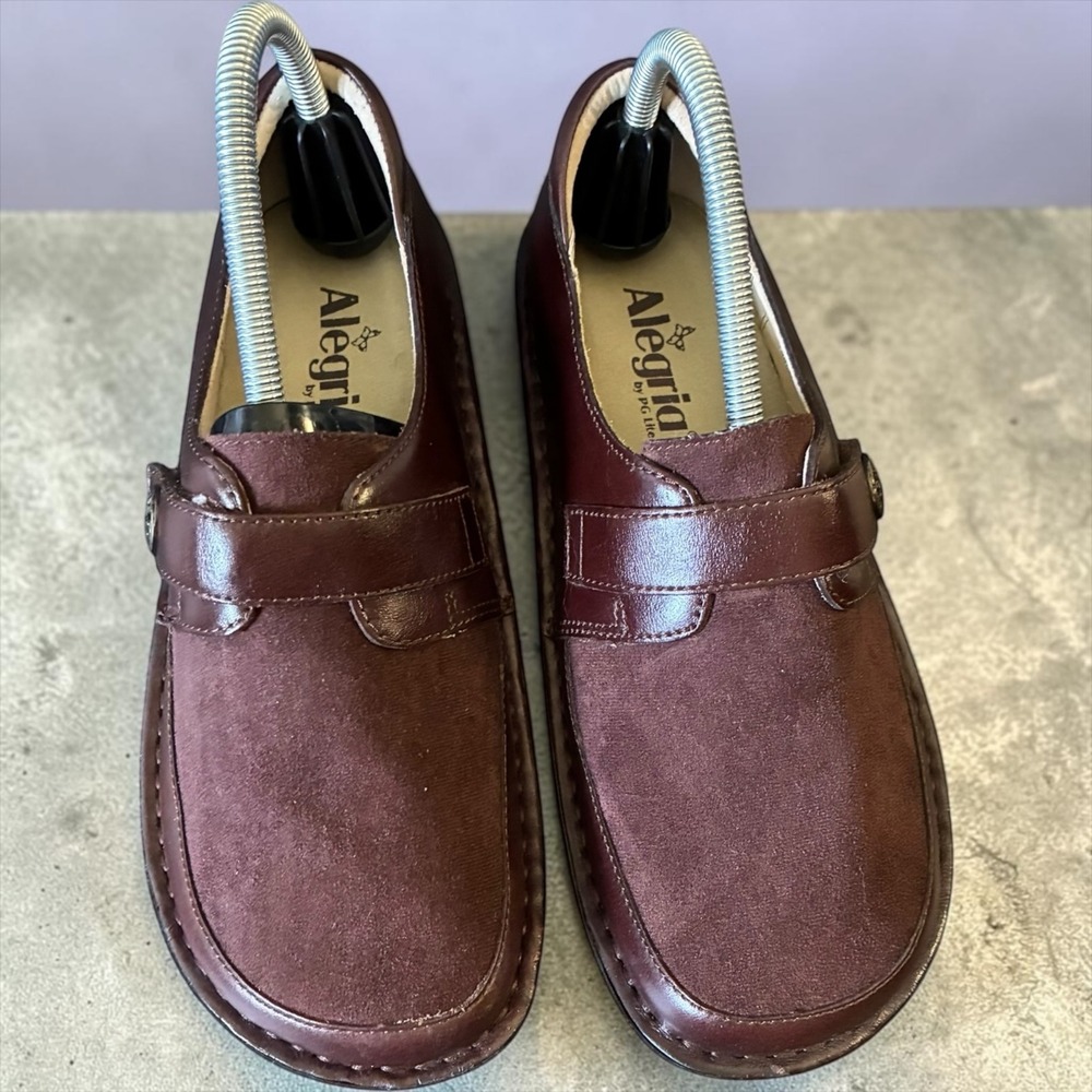 Alegria Brenna Burgundy Leather Suede Slip On Loafers BRE-8141 Women 38